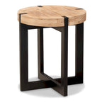 Natural Brown Finished Wood and Black Finished Metal End Table