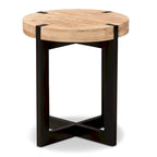 Natural Brown Finished Wood and Black Finished Metal End Table