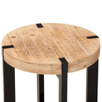 Natural Brown Finished Wood and Black Finished Metal End Table