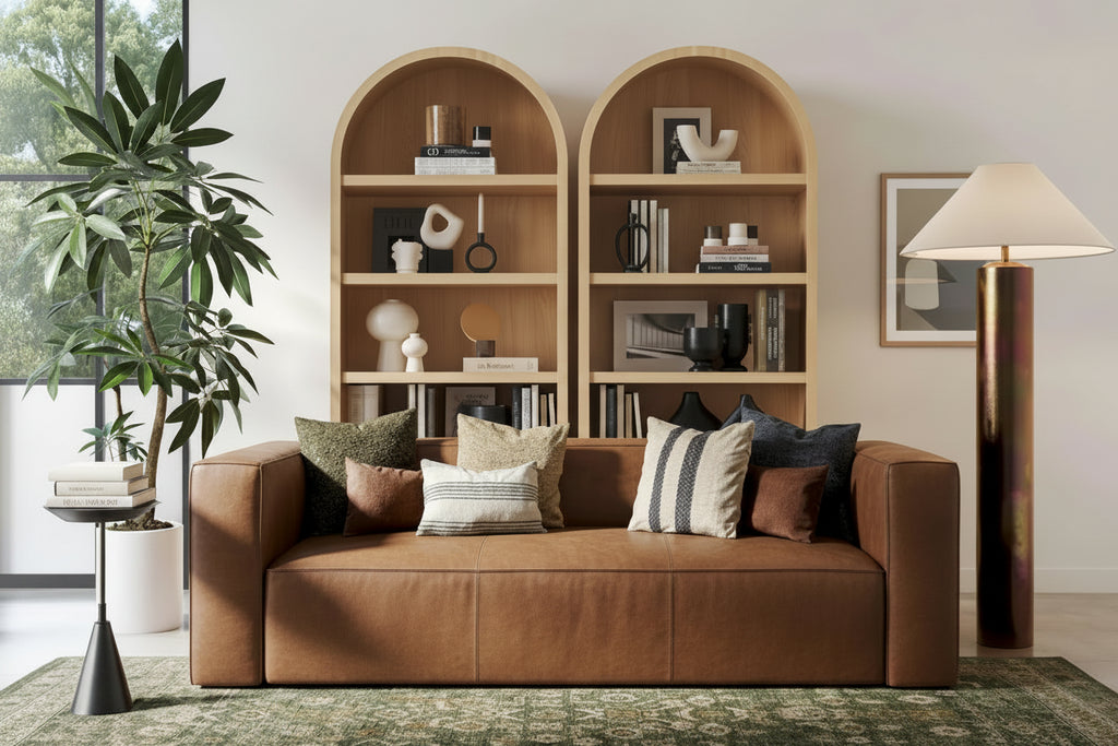 Modern Brown Blended Leather Sofa - 89.8W x 38.2D x 27.2H