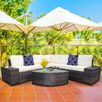 Wicker Furniture Sectional Sofa w/ Cushions Off White - See details