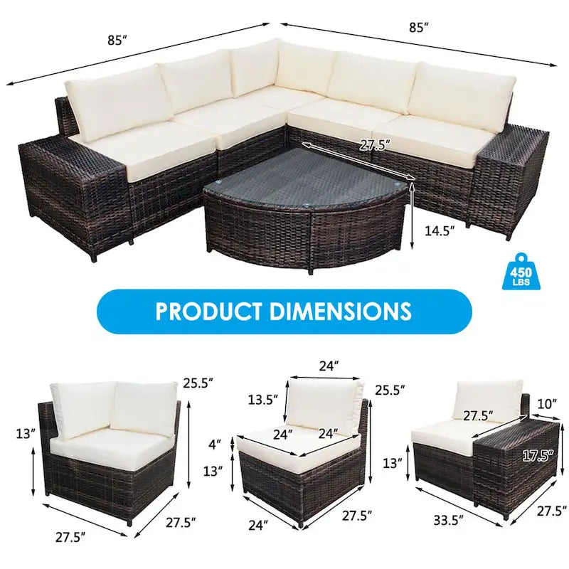 Wicker Furniture Sectional Sofa w/ Cushions Off White - See details