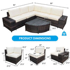 Wicker Furniture Sectional Sofa w/ Cushions Off White - See details