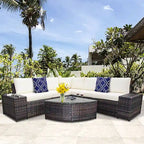 Wicker Furniture Sectional Sofa w/ Cushions Off White - See details