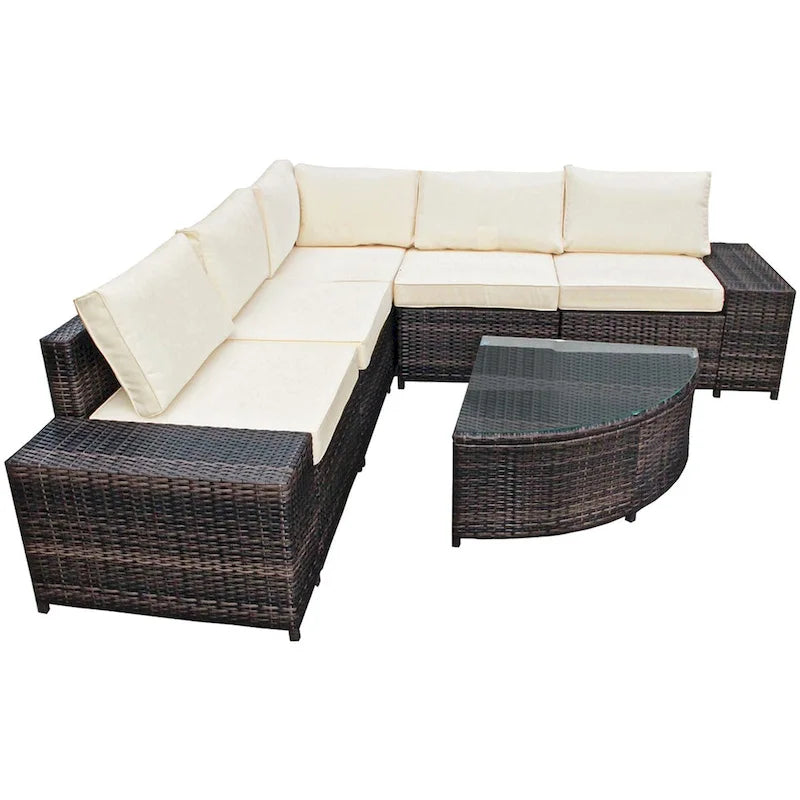 Wicker Furniture Sectional Sofa w/ Cushions Off White - See details