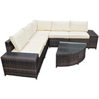 Wicker Furniture Sectional Sofa w/ Cushions Off White - See details