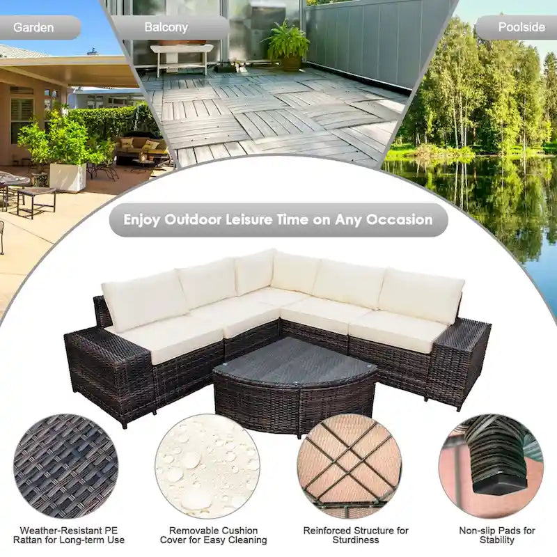 Wicker Furniture Sectional Sofa w/ Cushions Off White - See details