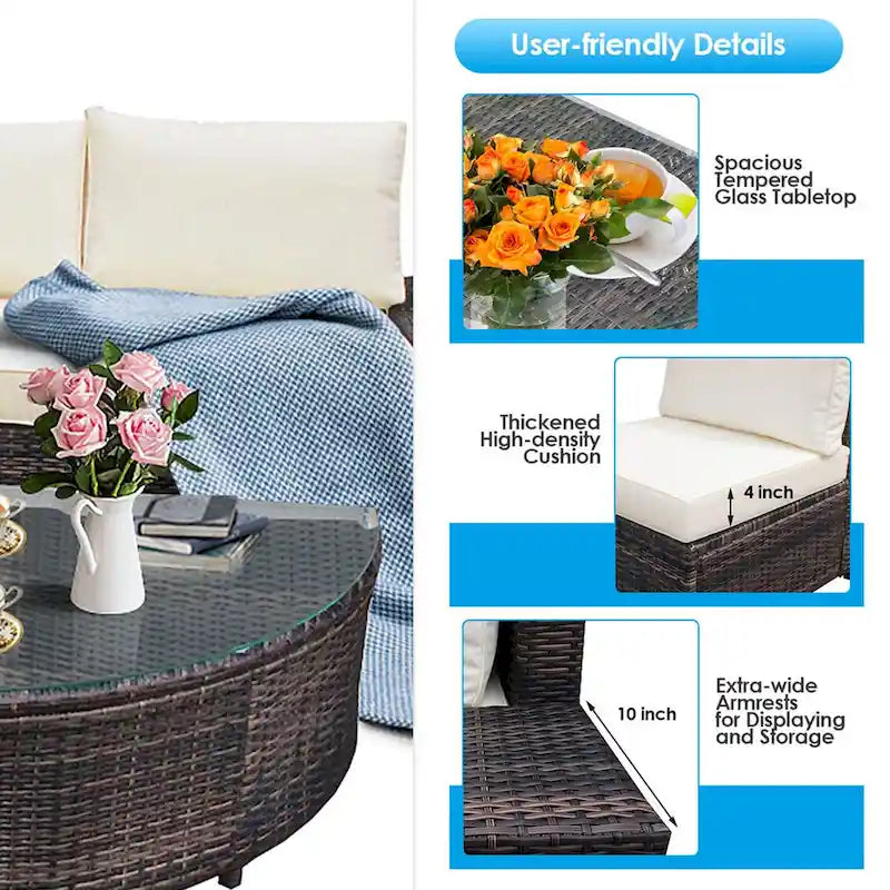 Wicker Furniture Sectional Sofa w/ Cushions Off White - See details