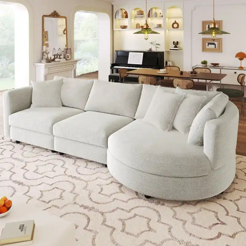 Modern Cushioned Sofas with 3 Pillows and Curved Seat