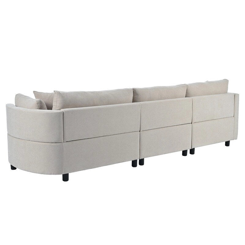 Modern Cushioned Sofas with 3 Pillows and Curved Seat