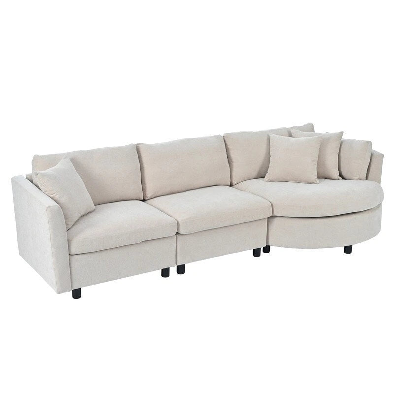 Modern Cushioned Sofas with 3 Pillows and Curved Seat