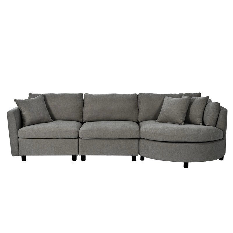 Modern Cushioned Sofas with 3 Pillows and Curved Seat