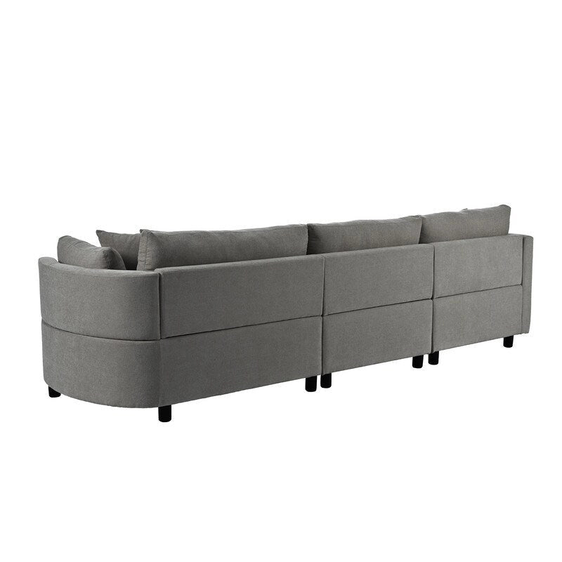 Modern Cushioned Sofas with 3 Pillows and Curved Seat