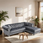4-seat Velvet Reversible Sectional Sofa with Chasie Convertible L Shaped