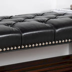 Wooden Base Upholstered Bench for Bedroom for Entryway,60 with Nailhead Trim and Shelf