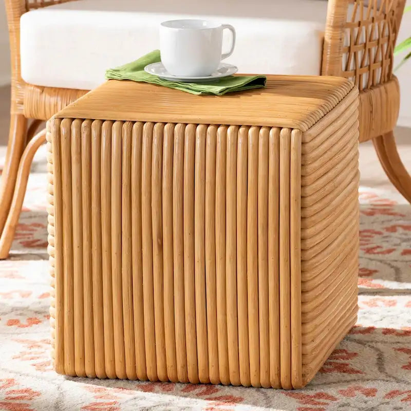 Bohemian Light Honey Rattan Footstool