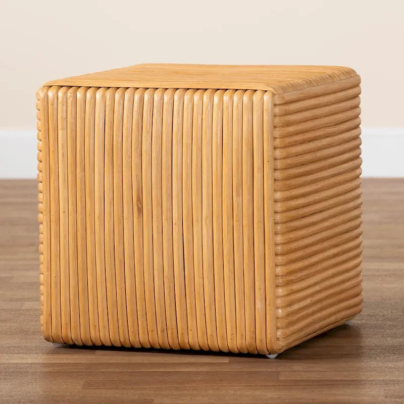 Bohemian Light Honey Rattan Footstool