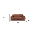 75 Camel And Silver Italian Leather Loveseat