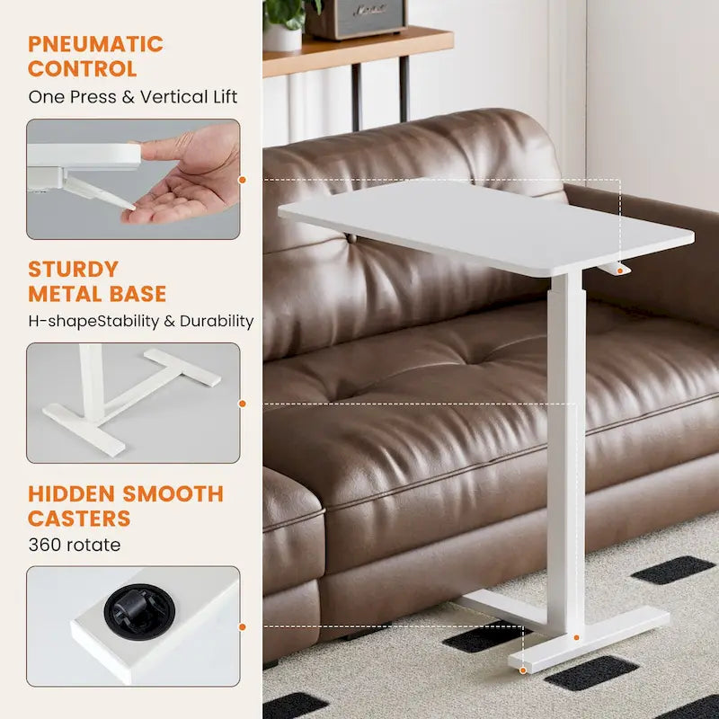 Adjustable Mobile Bed Desk Computer Desk Mobile Standing Desk Lifting Desk with Lockable Casters Portable L-Shaped Desks