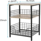 Industrial Retro Side Table Nightstand Storage Shelf - 11.8D x 15.7W x 25H