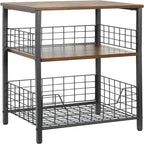 Industrial Retro Side Table Nightstand Storage Shelf - 11.8D x 15.7W x 25H
