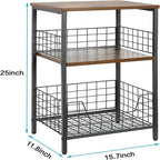Industrial Retro Side Table Nightstand Storage Shelf - 11.8D x 15.7W x 25H
