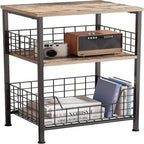Industrial Retro Side Table Nightstand Storage Shelf - 11.8D x 15.7W x 25H
