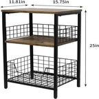 Industrial Retro Side Table Nightstand Storage Shelf - 11.8D x 15.7W x 25H