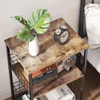 Industrial Retro Side Table Nightstand Storage Shelf - 11.8D x 15.7W x 25H