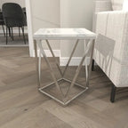 Stainless Steel Metal Side End Accent Table with Marble Top - Silver