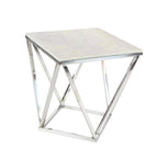 Stainless Steel Metal Side End Accent Table with Marble Top - Silver