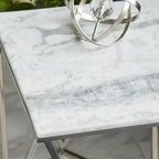 Stainless Steel Metal Side End Accent Table with Marble Top - Silver