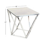 Stainless Steel Metal Side End Accent Table with Marble Top - Silver