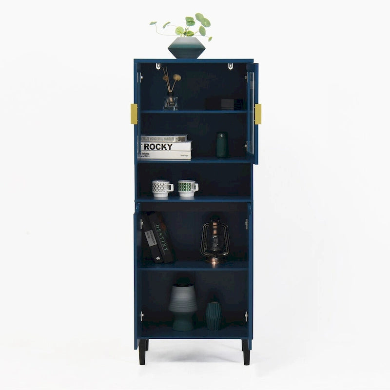 Tall Storage Show Cabinet with 2 Glass Display Door & 2 Doors