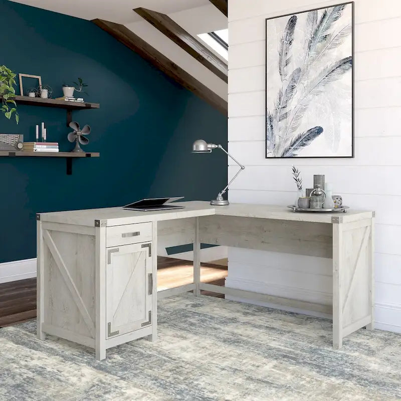 60W L Shaped Desk with Storage Cabinet